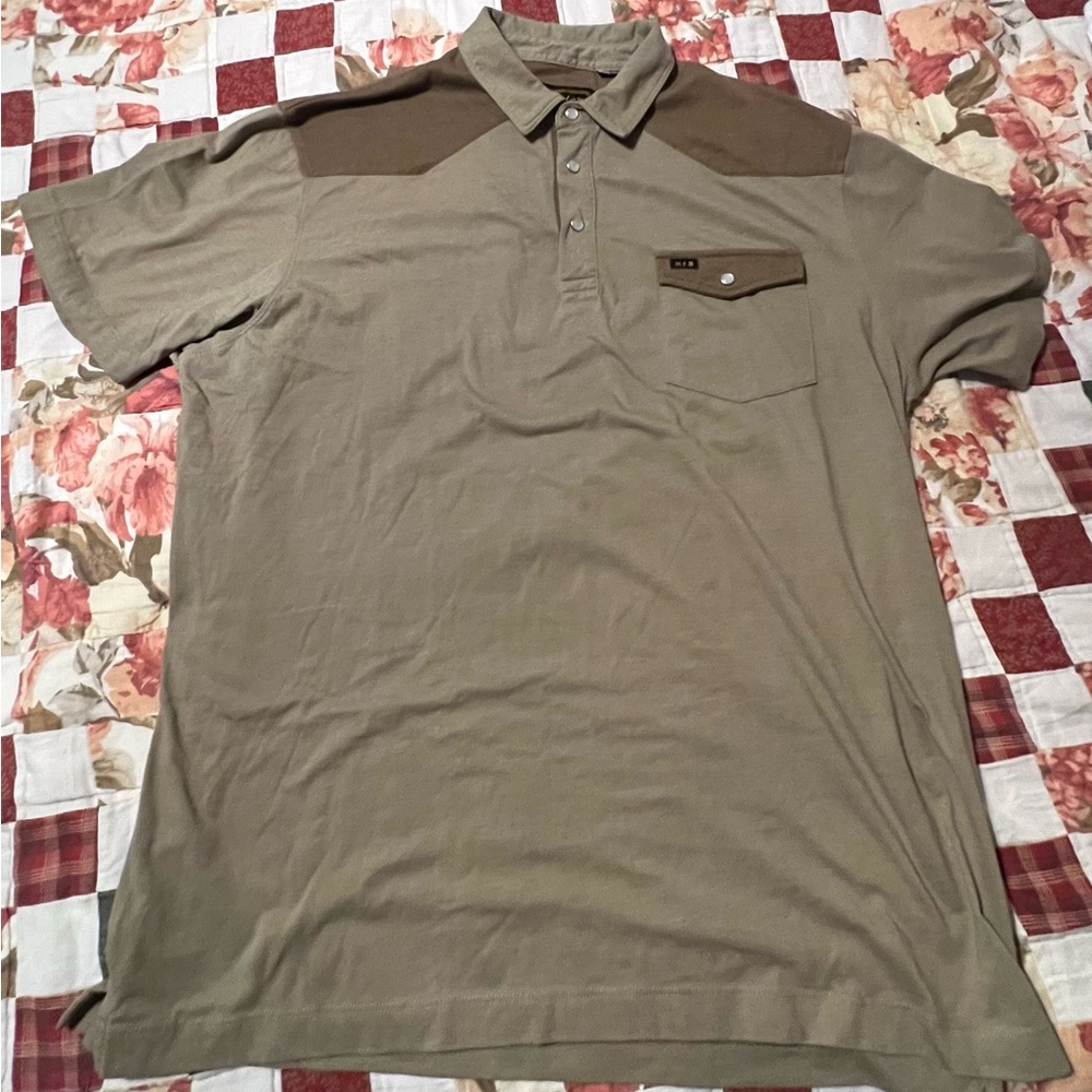 Howler Brothers Ranchero Two Tone Pearl Snap Polo Shirt Sz XL Olive Brown
